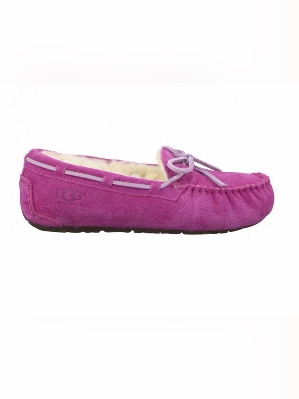 UGG Dakota Magenta Suede Moccasin Slipper with Bow size 2 big girls